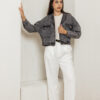 Grey Textured Cropped Jacket
