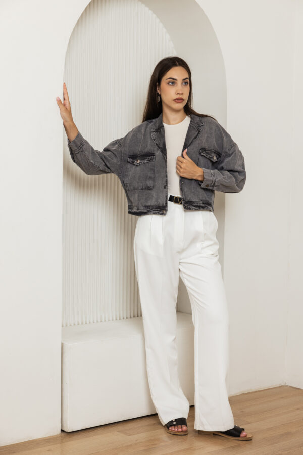 Grey Textured Cropped Jacket