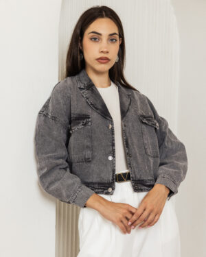 Grey Textured Cropped Jacket