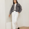 Grey Textured Cropped Jacket