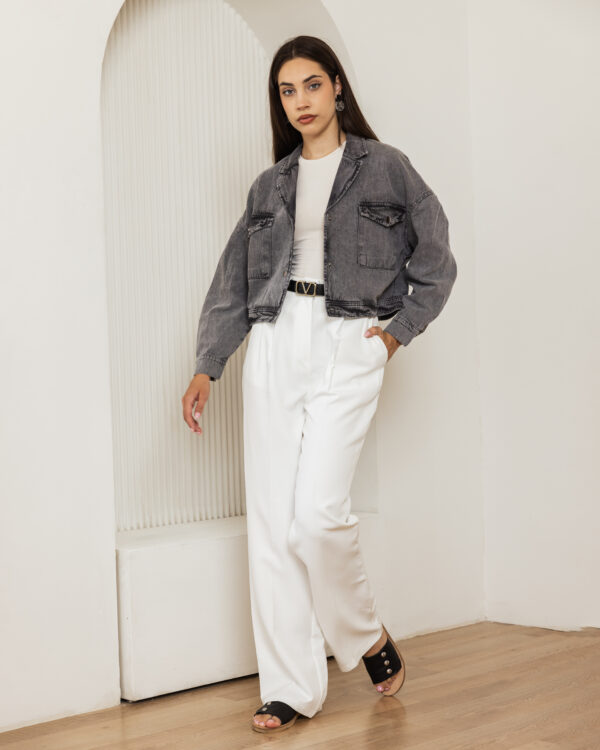 Grey Textured Cropped Jacket