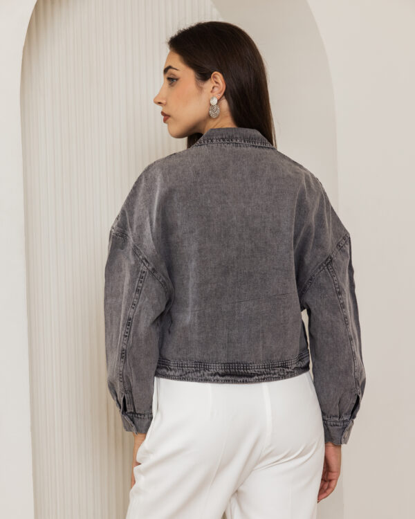 Grey Textured Cropped Jacket