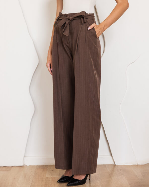 Brown High-Waisted Pinstripe Trousers