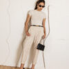 Beige striped high-waisted trousers
