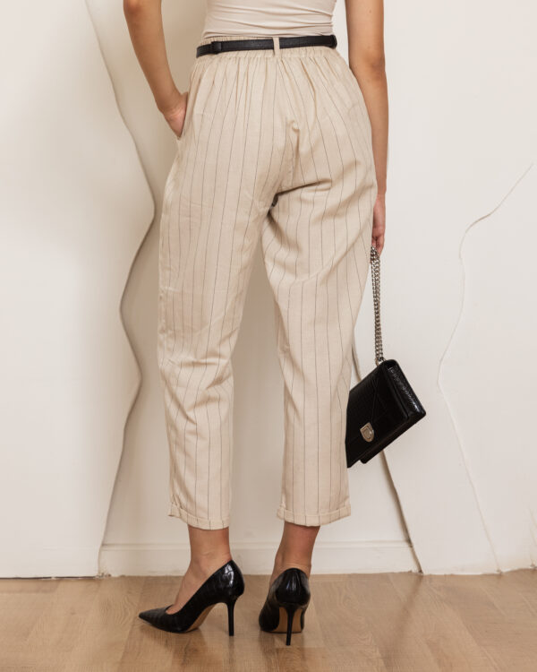 Beige striped high-waisted trousers