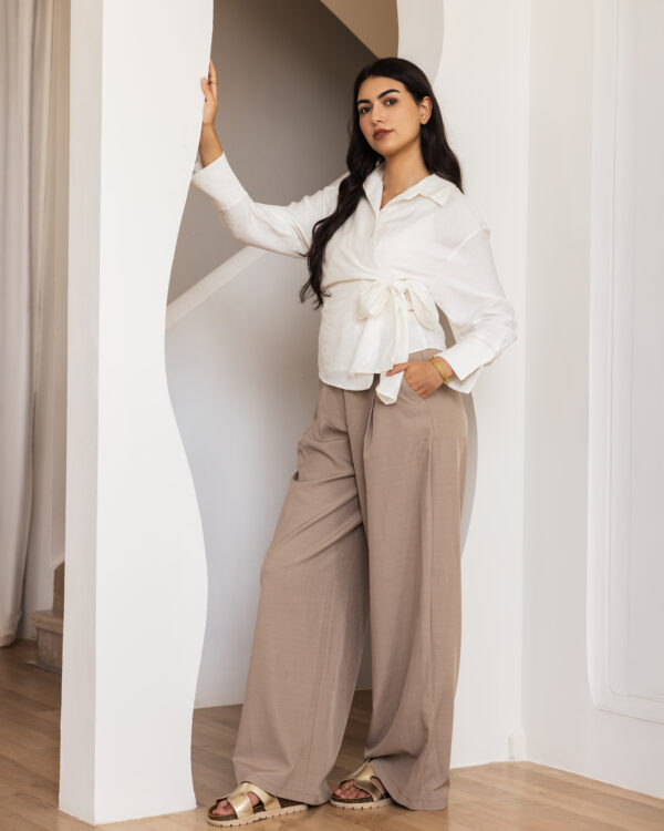 Beige Wide-Leg Pants