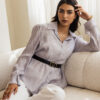 Light Gray Cinched-Waist Blouse