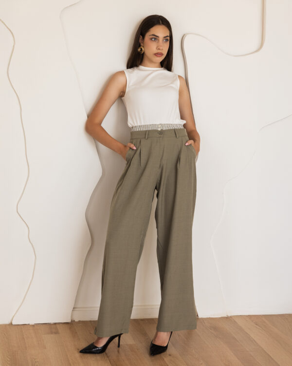Olive Green High-Waisted Trousers