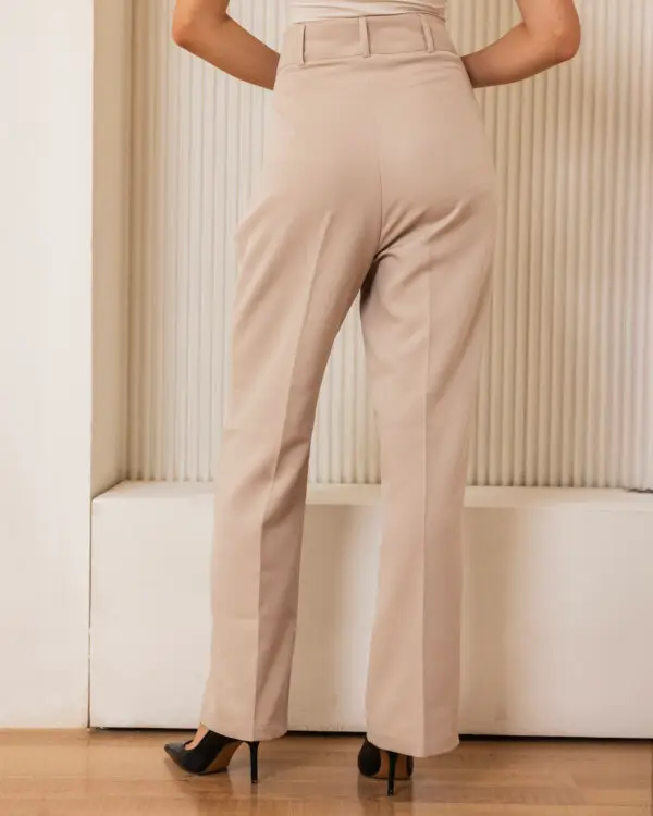 Powder Beige High-Waisted Pleated Trousers