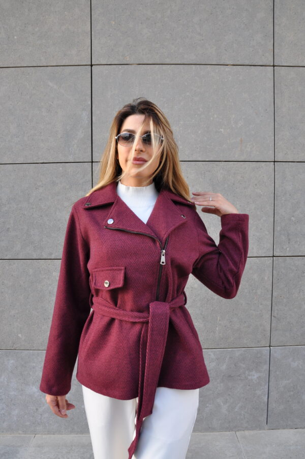 Burgundy Belted Wool Jacket