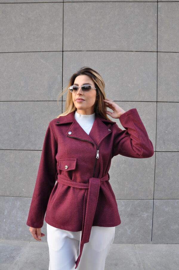 Burgundy Belted Wool Jacket