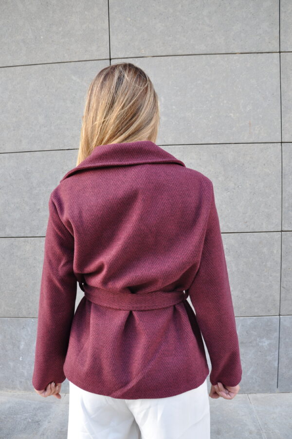 Burgundy Belted Wool Jacket