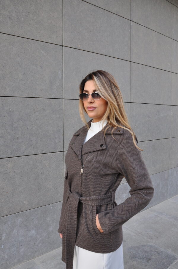 Dark Brown Belted Wool Jacket